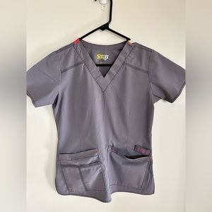 Two sets of Women’s Scrubs in Gray and Pink. Extra women’s scrub top included!
